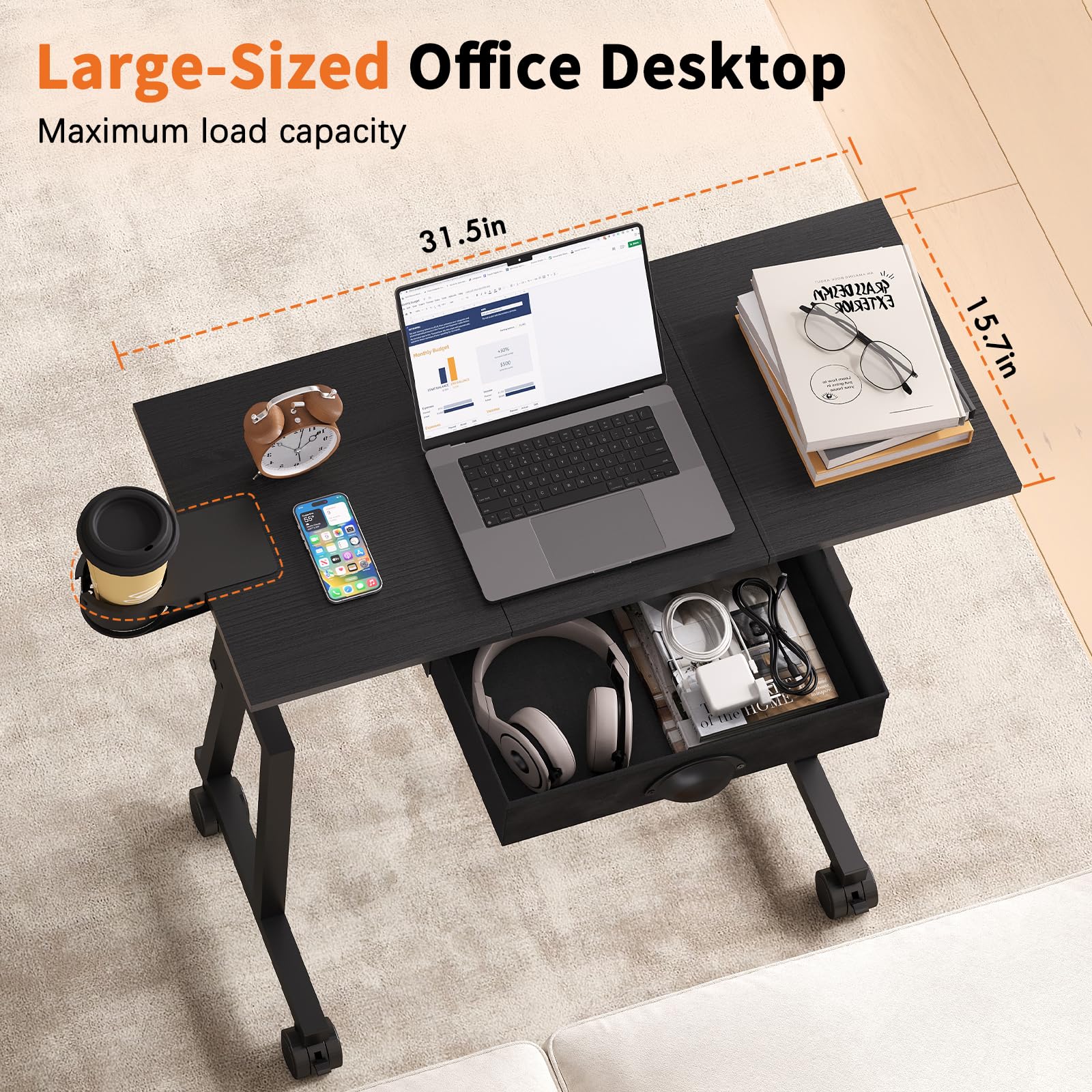 Adjustable Height Standing Desk with Drawer Rolling Sit to Stand Up Desk with Wheels Height 31 5-43 3 — view 3