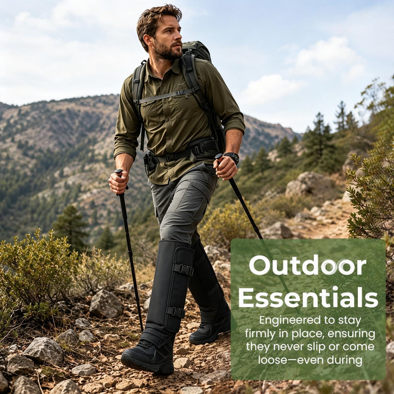 Wandergamaschen, wasserdicht, winddicht, 1000D Oxford-Gewebe, Beingamaschen für Outdoor, verstellbare Stiefelgamaschen für Männer und Frauen, Anti-Schlangen-Schutz für Wandern, Angeln
