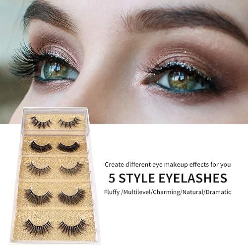 Miniatura 2 de DYSILK Pestañas postizas de visón de aspecto natural, 5 pares de pestañas 6D, pestañas postizas de ojo de gato