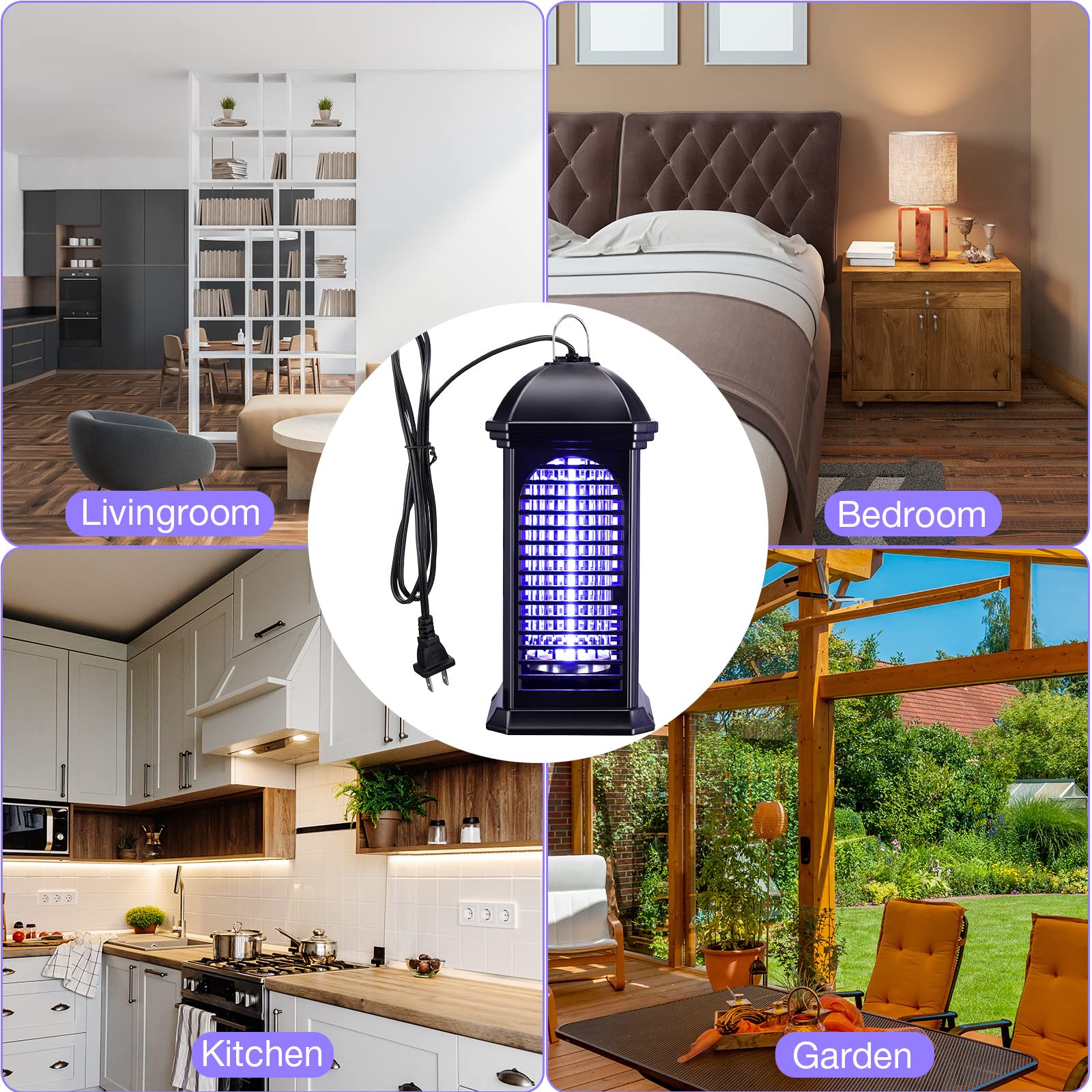 Qualirey Lot de 3 pièges à moustiques électriques avec lumière 11 W - Lampe à insectes - Piège à insectes pour terrasse - Tueur d'insectes électrique pour la maison, le jardin, la cour intérieure et