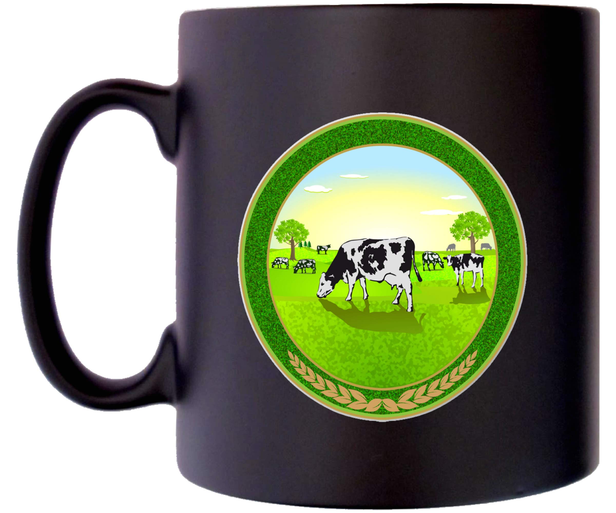 KlassekDairy Cattle Farm Field Milk Cow Holstein Friesian Herd Farmers Mug for Men Women Coffee Tea 10oz Black Satin Gift Present