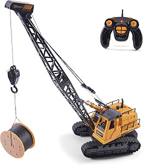 Top Race 12 Channel RC Remote Control Crane Tractor, Battery Powered Radio Control Construction Crane with Lights and Sound. Tr-114, Orangeyellow