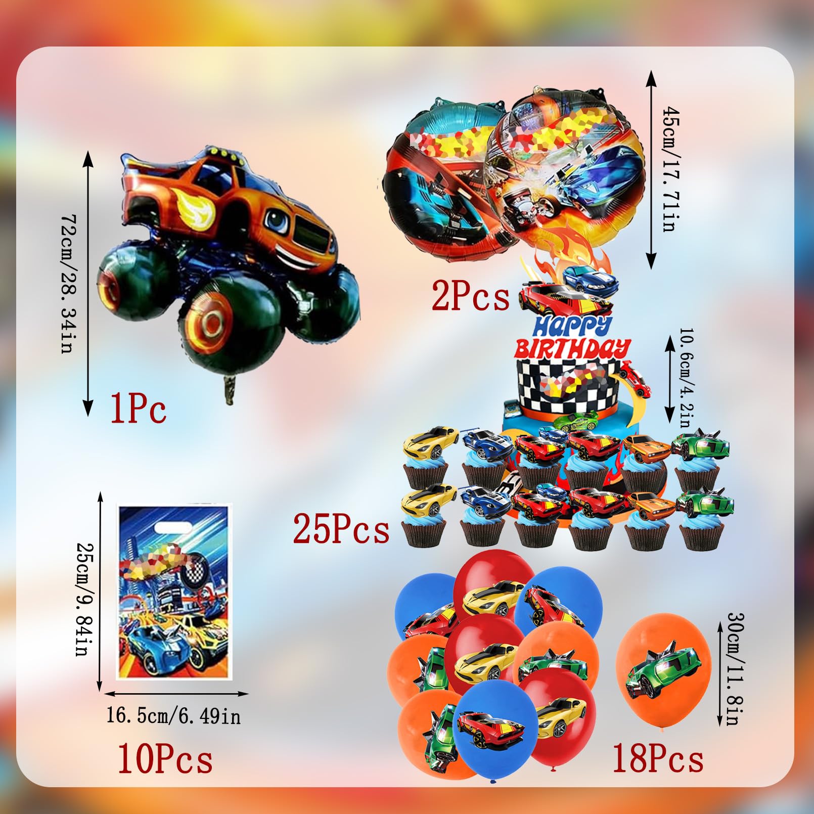 Hot Wh-els Stoviglie per Feste di Compleanno，Addobbi Compleanno Hot Wh-els，Cars Tovaglia, Piatti di Carta，Adatto a 10 persone