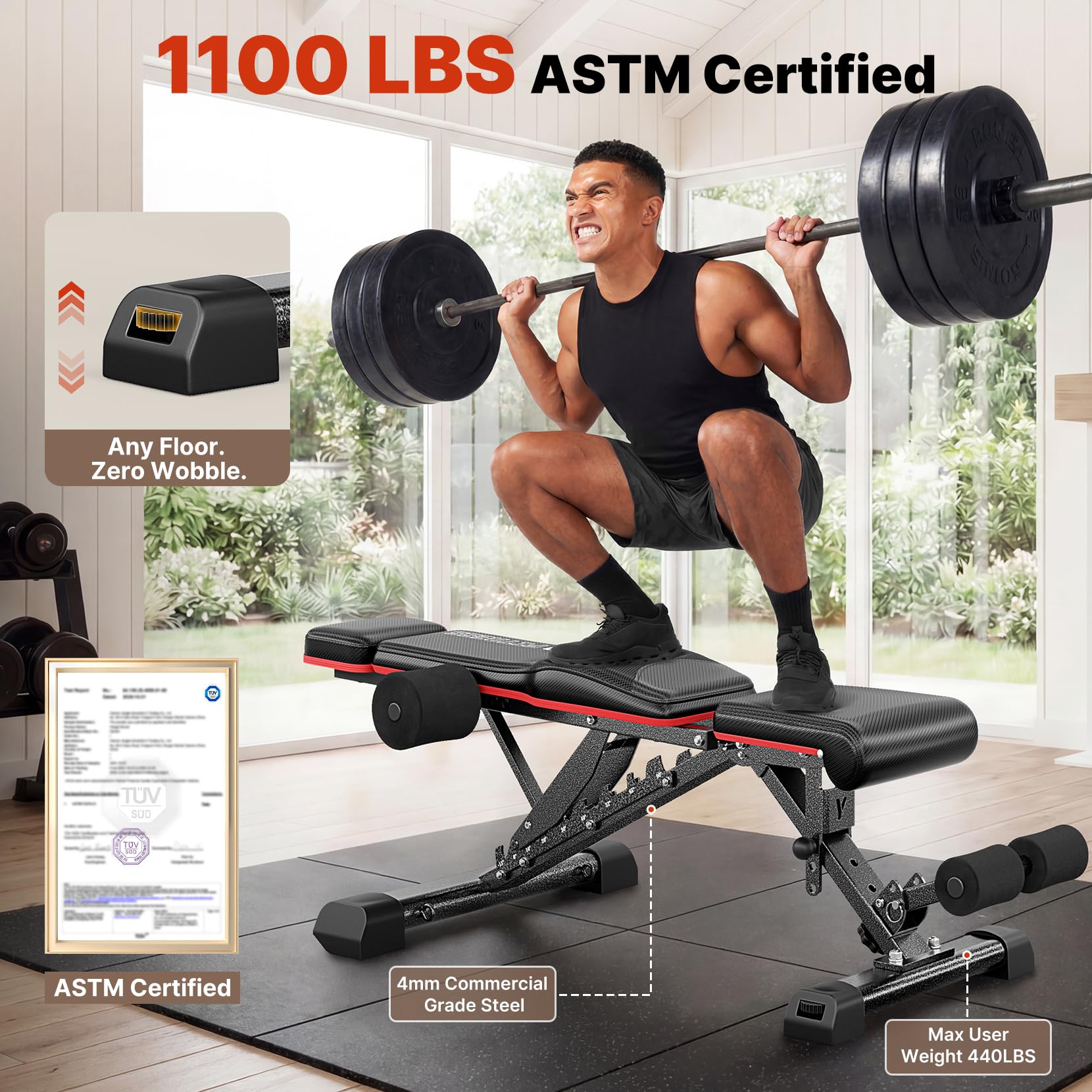 YOLEO Adjustable Weight Bench with Bench Press Stand, Foldable Workout Bench with Extended Head/Elbow Pad(for Users up to 7')