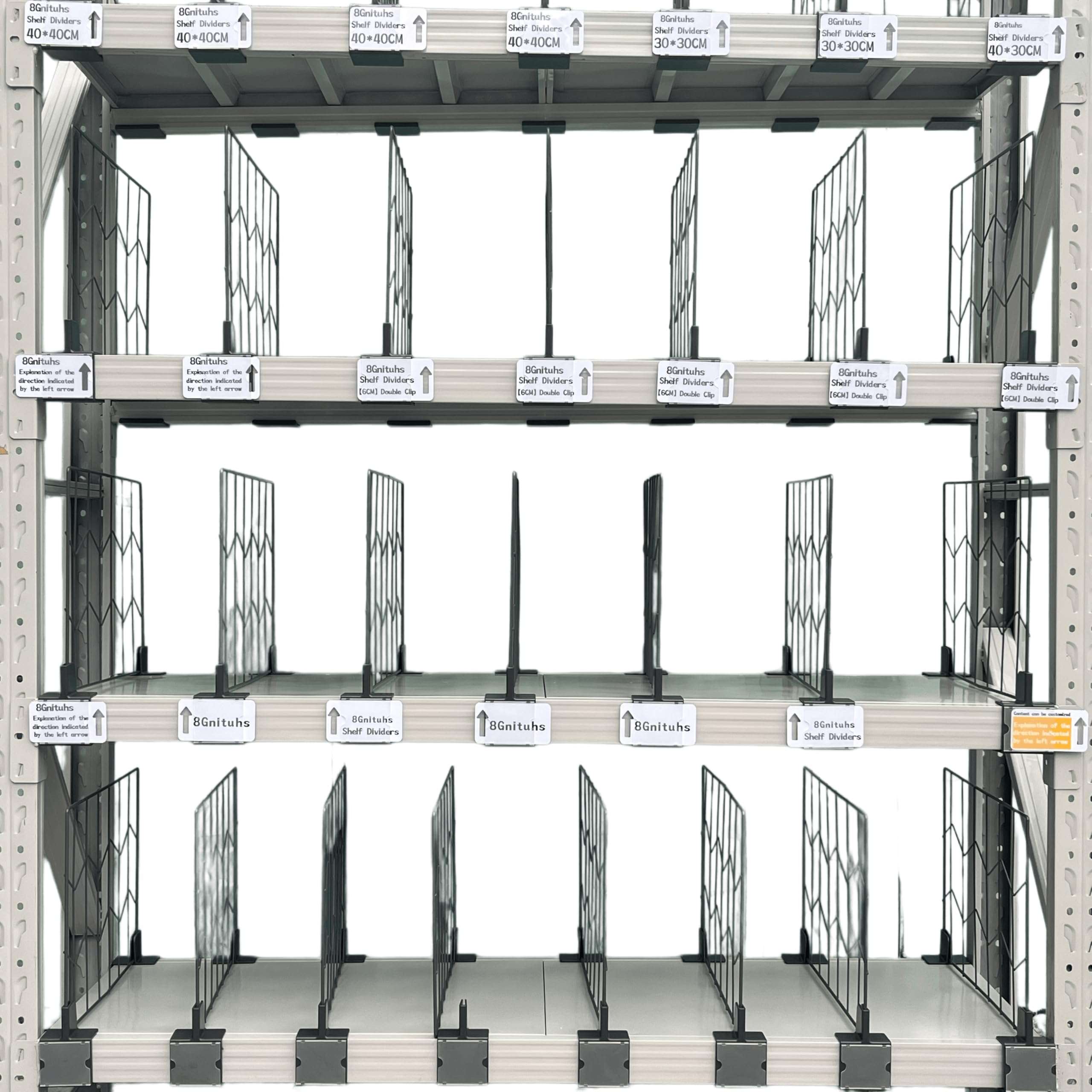 20 Pezzi Confezione Separatori per scaffali in Filo Metallico 60 * 40 cm, Organizer divisori per armadi, scaffalature per Vendita al Dettaglio con marcatore a Clip Etichetta
