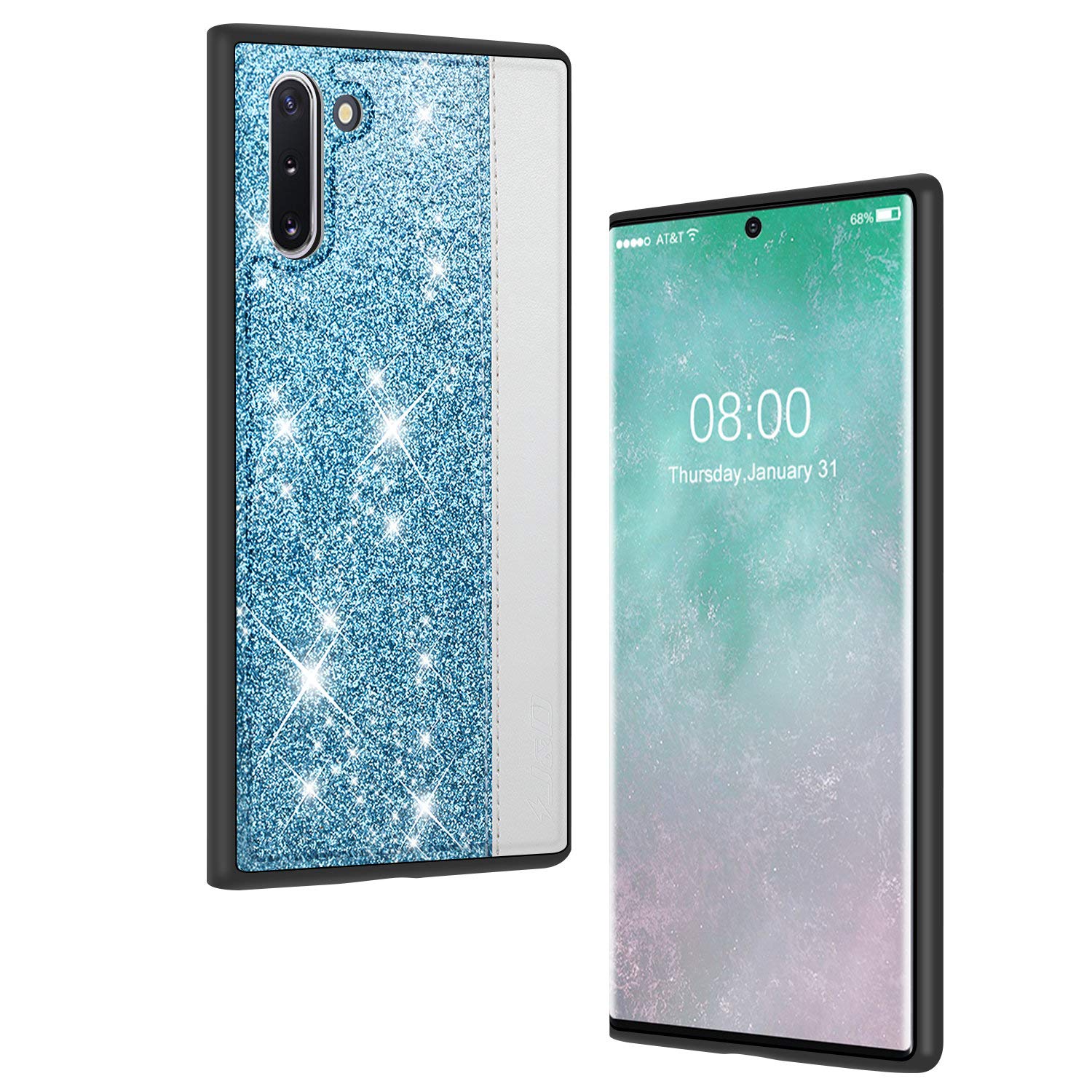 J&D Case Compatible for Samsung Galaxy Note 10 Case, [Glittering + Synthetic Leather Texture] Anti-Scratch Sparkling Protective Rubber TPU Slim Case - Not for Note 10 Pro/10/10 Plus/10 5G/10 Plus 5G