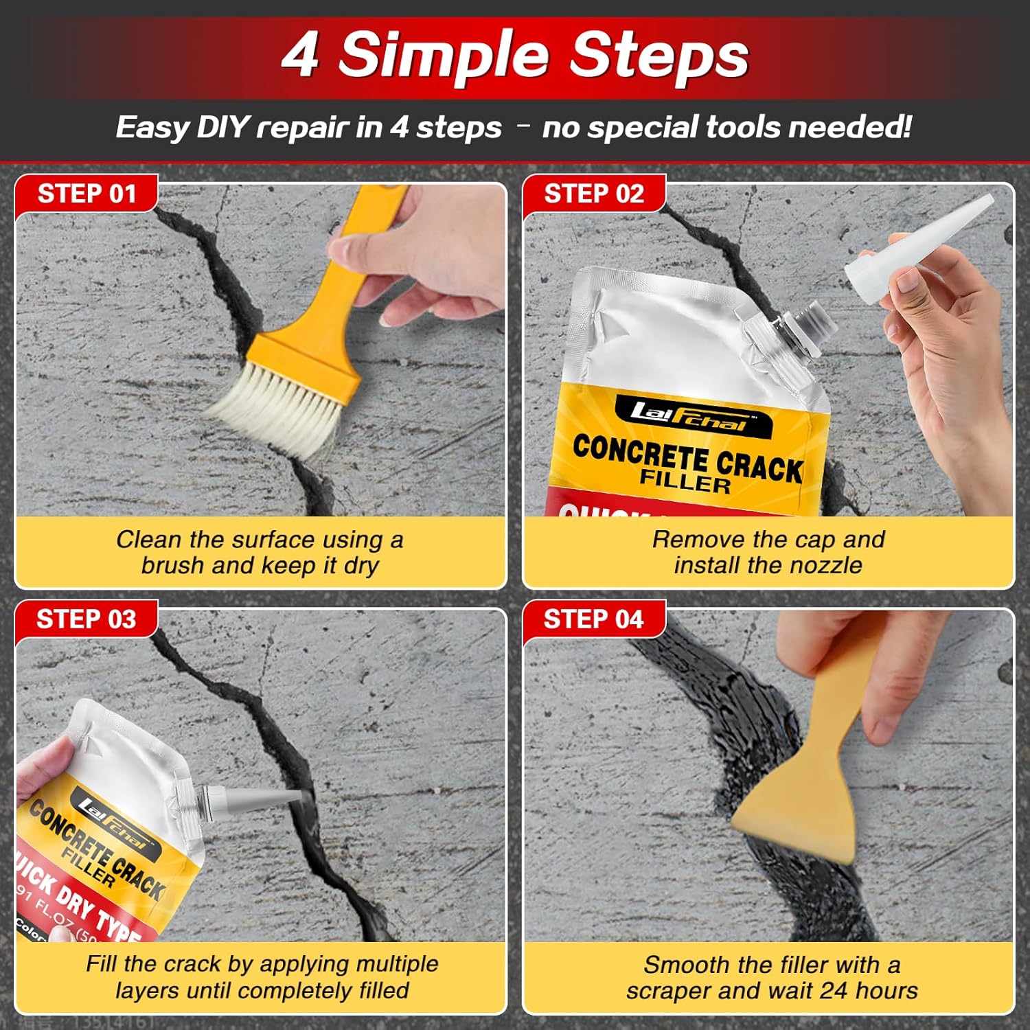 Asphalt Crack Sealant, Cement Crack Filler, High Elasticity Self Leveling Caulking Glue, Waterproof Concrete Repair for Driveways, Walkway, Patio, Joint, Indoor and Outdoor (5 Pack - 5.5LB)