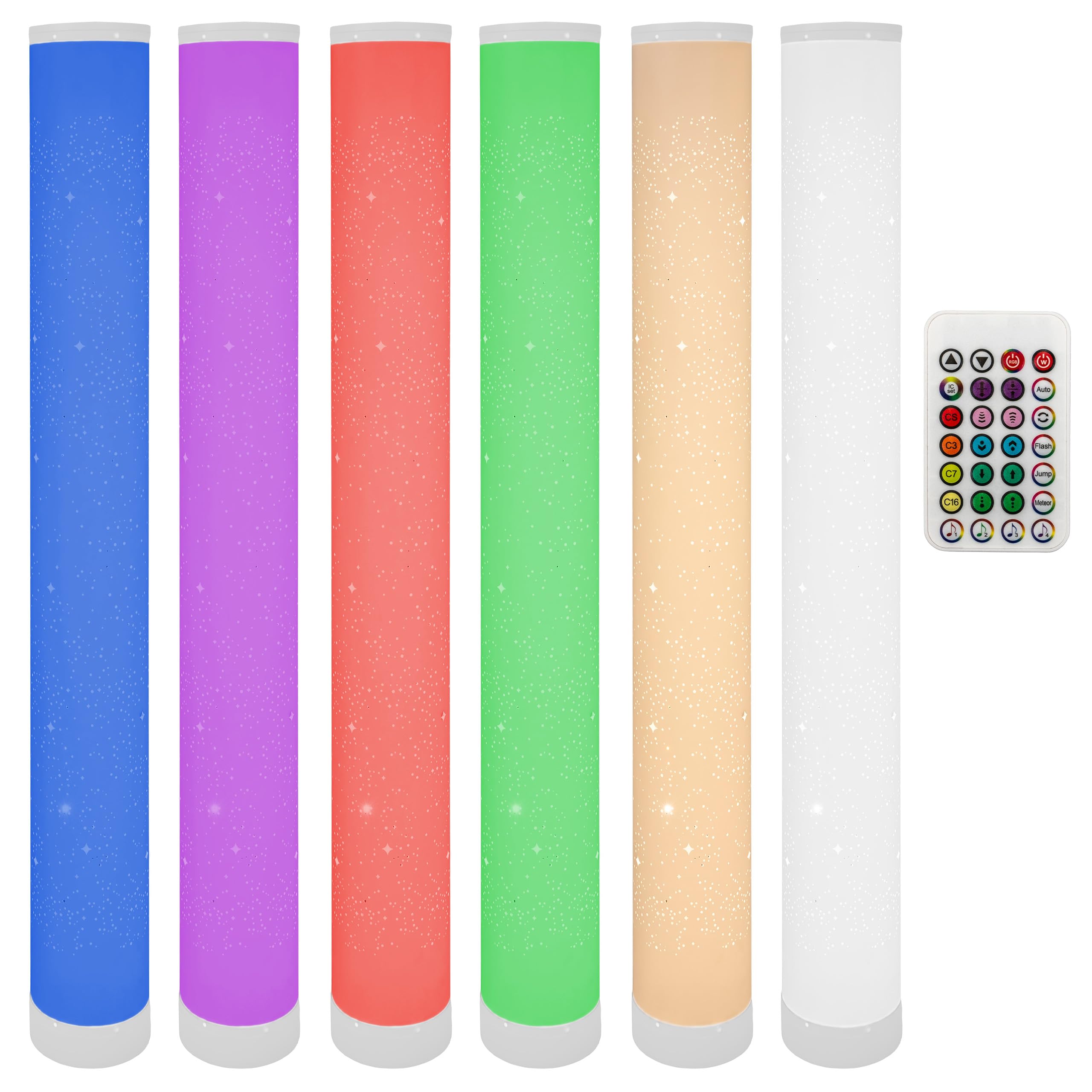 IC Home Moderne LED Stehleuchte RGB & Warmweiß – 103 cm Lichtsäule montiert geliefert (Kein DIY) – Musik-Sync, Lauflicht & Funkeleffekt – Dimmbar inkl. Fernbedienung, Mattweiß, 10W