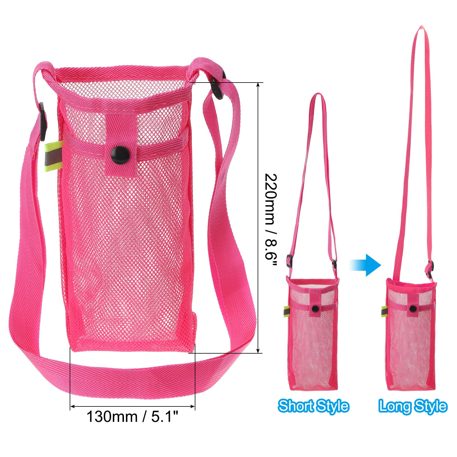 PATIKIL 22mmx13mm Water Bottle Bag, Mesh Portable Bottle Holder Carrier Adjustable Shoulder Strap for Sports Hiking Camping Rose Red - Image 2