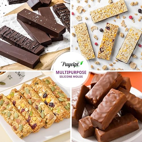 Miniatura 6 de Moldes de barra de granola de silicona de 12 cavidades, 2 moldes de barra de caramelo, molde rectangular de barra de proteínas para hornear barra de