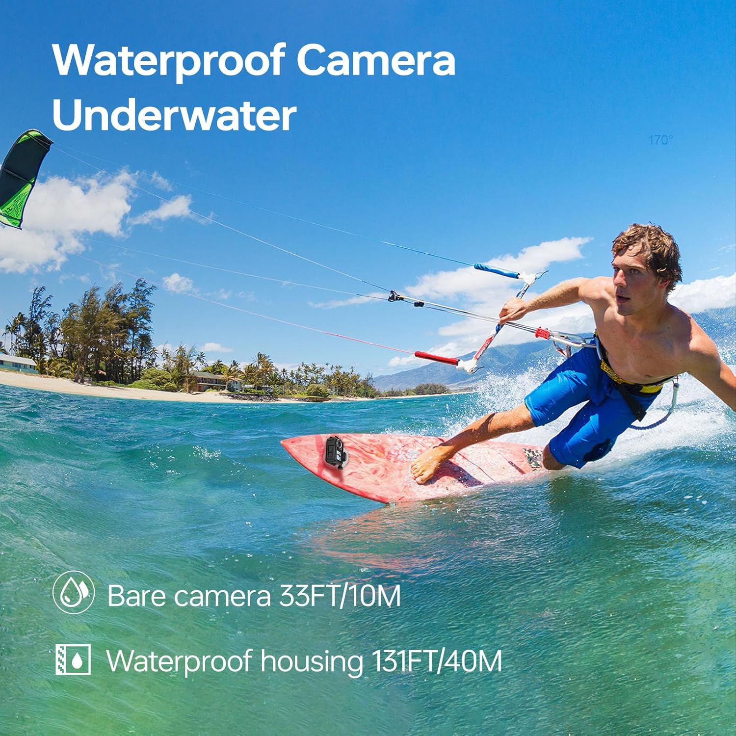 Hiicam Speed 60 camera being used underwater by a person snorkeling, highlighting its waterproof capabilities.