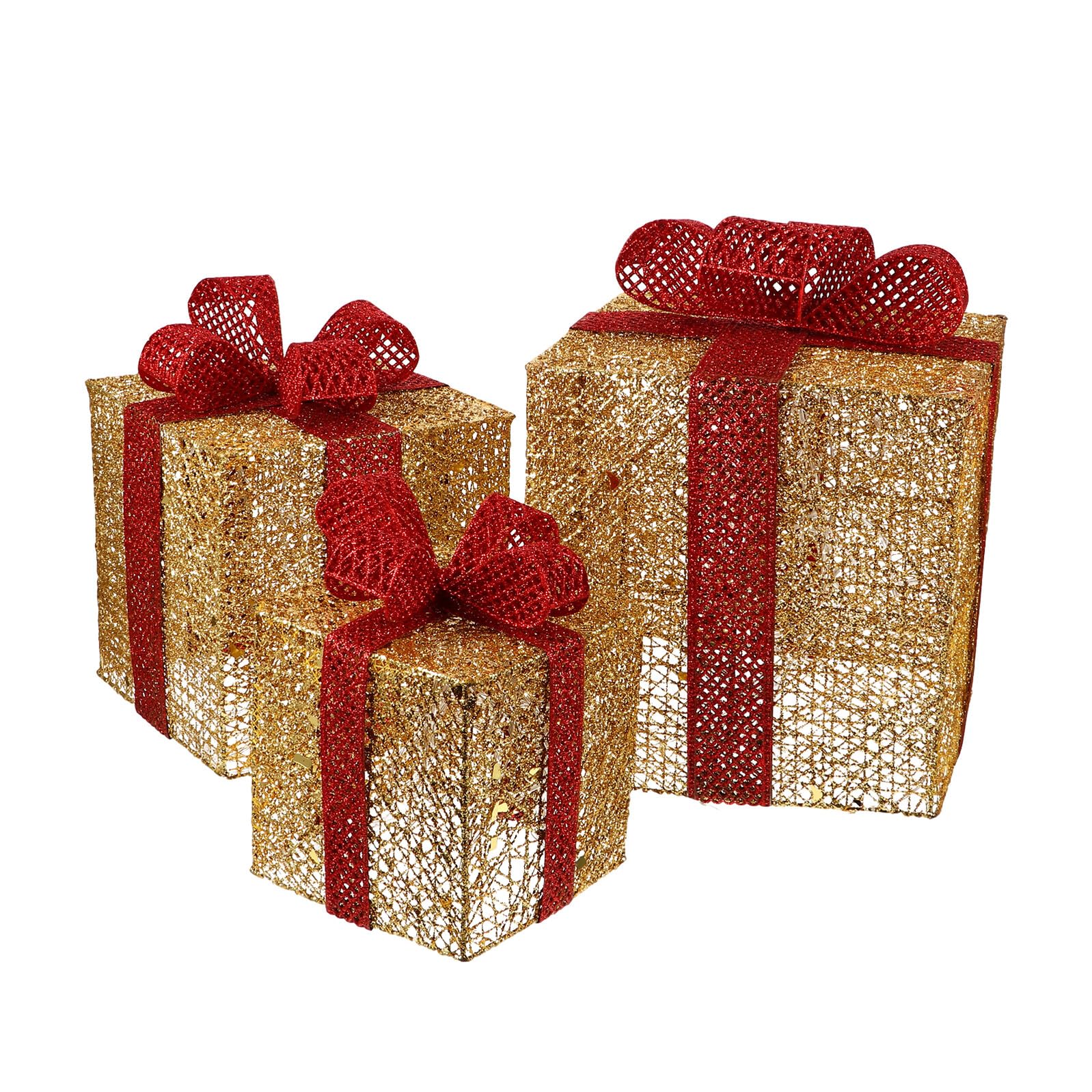 Weihnachtsdekoration LED Geschenkbox 3 Stück Leuchtende Tisch und Fensterdeko Wiederverwendbar Sicher für Senioren