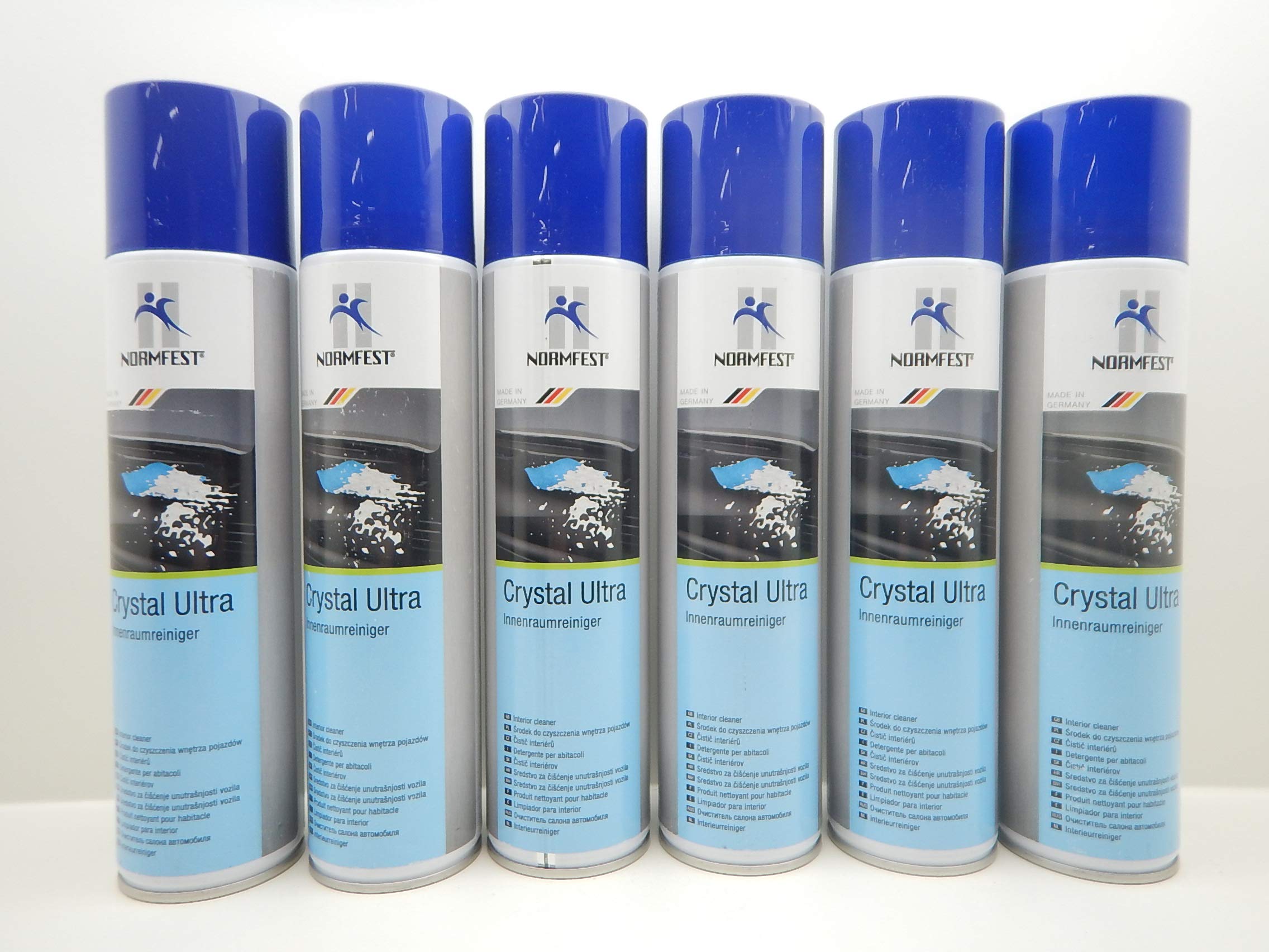 Normfest Crystal Ultra – Innenraumreiniger für Fahrzeuge, entfernt Nikotin, Fett, Staub und Rückstände, schlierenfrei, für Kunststoff, Glas, Textil, Kunstleder und lackierte Flächen, 6x 400ml