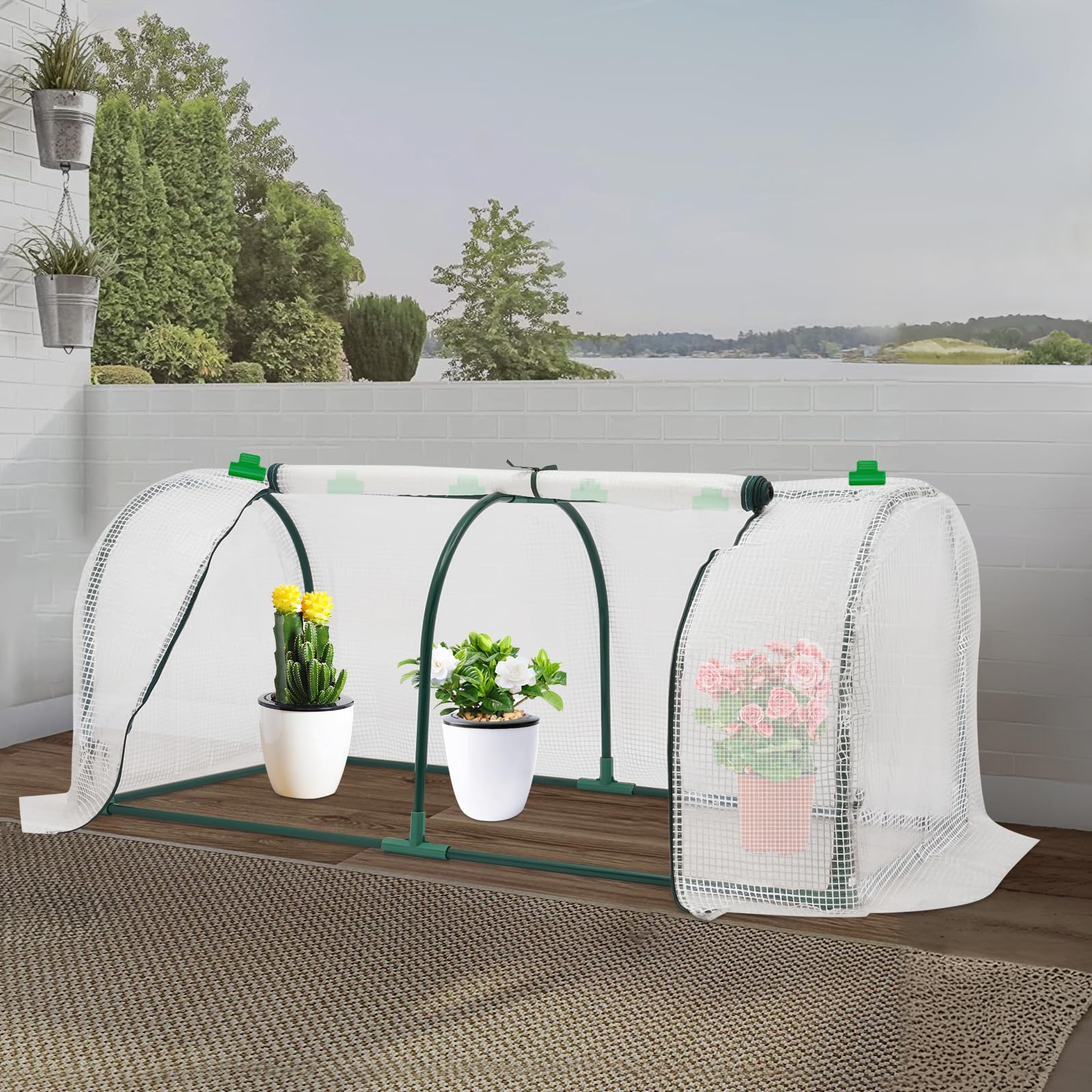 Serra piccola in pellicola, 120 x 60 x 50 cm, con 2 ante arrotolabili per balconi, terrazze, aiuole rialzate