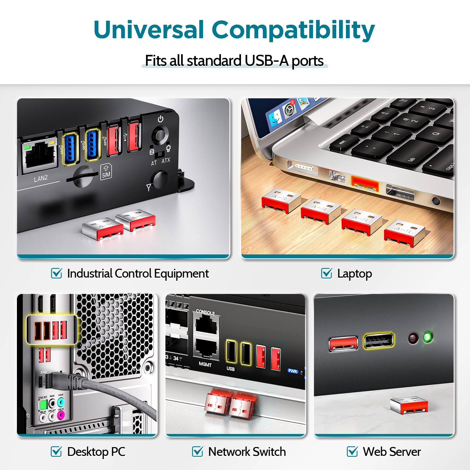 AMPCOM USB-Port-Block mit Schlüsseln, rot, 100 Einsätze mit 10 Schlüsseln