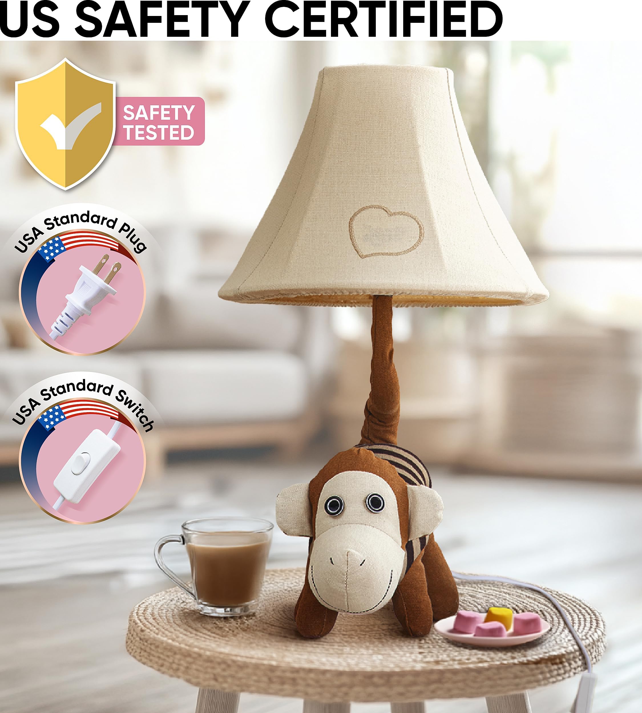 Lampa Monkey Kids do sypialni chłopców - 50 cm, lampa ze zwierzętami do pokoju dziecięcego - prezenty świąteczne, prezenty urodzinowe, dla wszystkich grup wiekowych: małe dziewczynki, dzieci, wnuki w