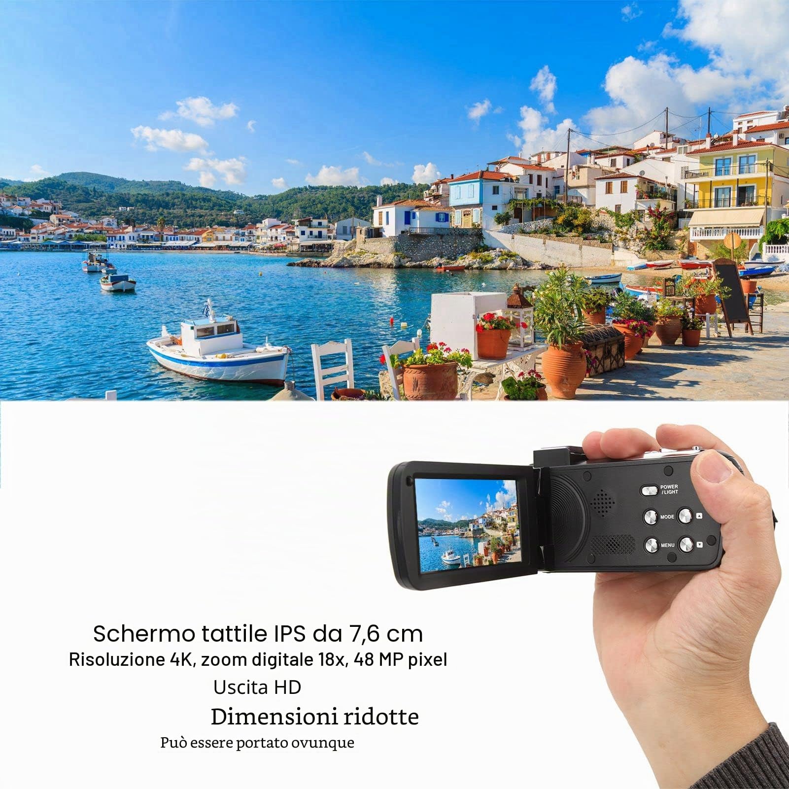 ciciglow Videocamera Digitale HD 4K, 48MP, Zoom 18X, Touch Screen 3.0 Pollici, WiFi, Telecomando, Batteria 1500mAh