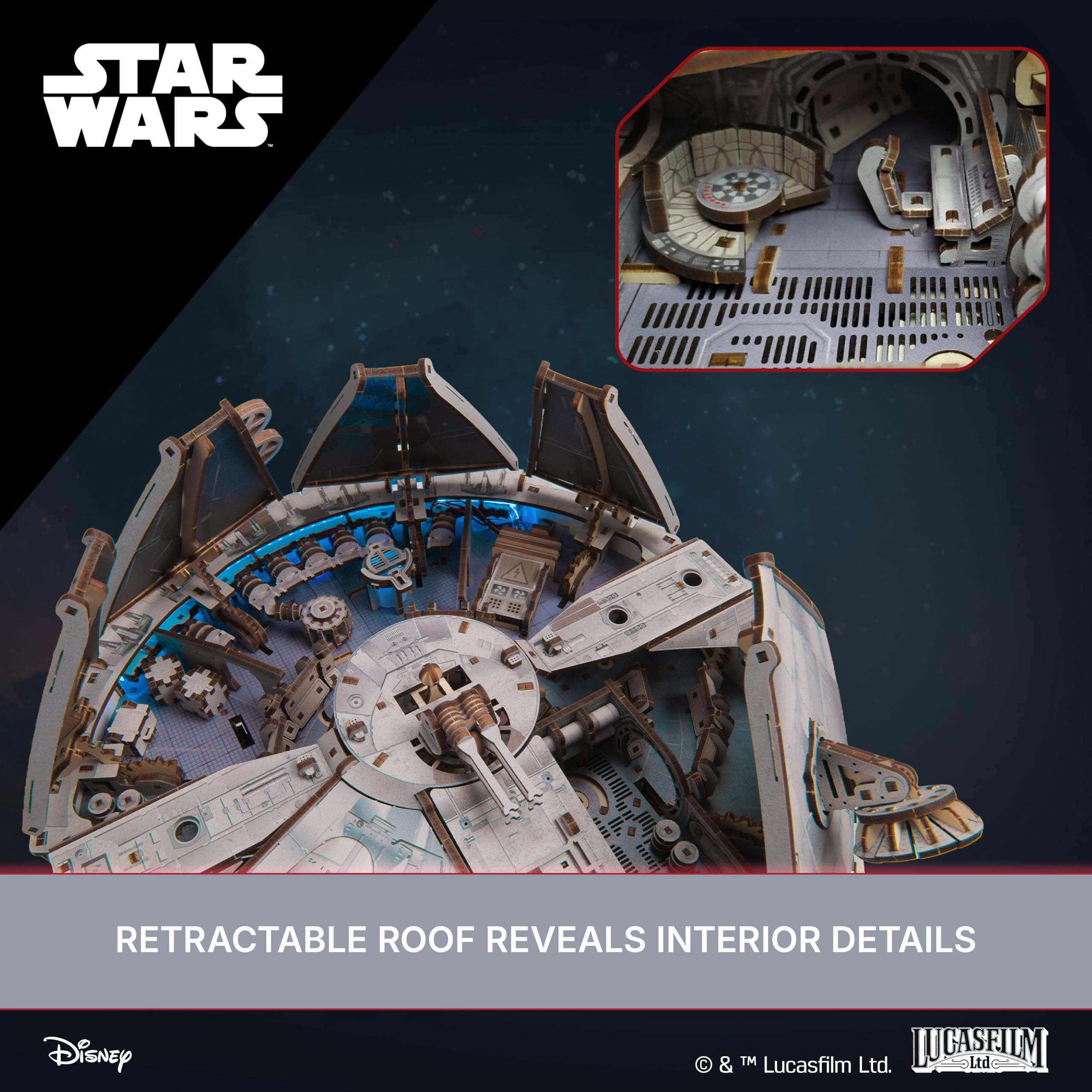 UGEARS Star Wars™ Millennium Falcon™ Puzzle 3D – Drewniane Modele do Składania – Puzzle Drewniane dla Dorosłych – Zestaw Kreatywny DIY Star Wars – 1235 Elementów