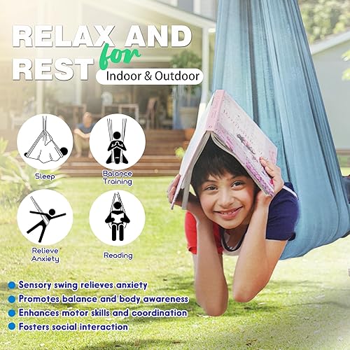 Miniatura 3 de Columpio sensorial para terapia de interiores, necesidades especiales, columpios para acurrucarse en el techo, hamaca de tela ajustable para