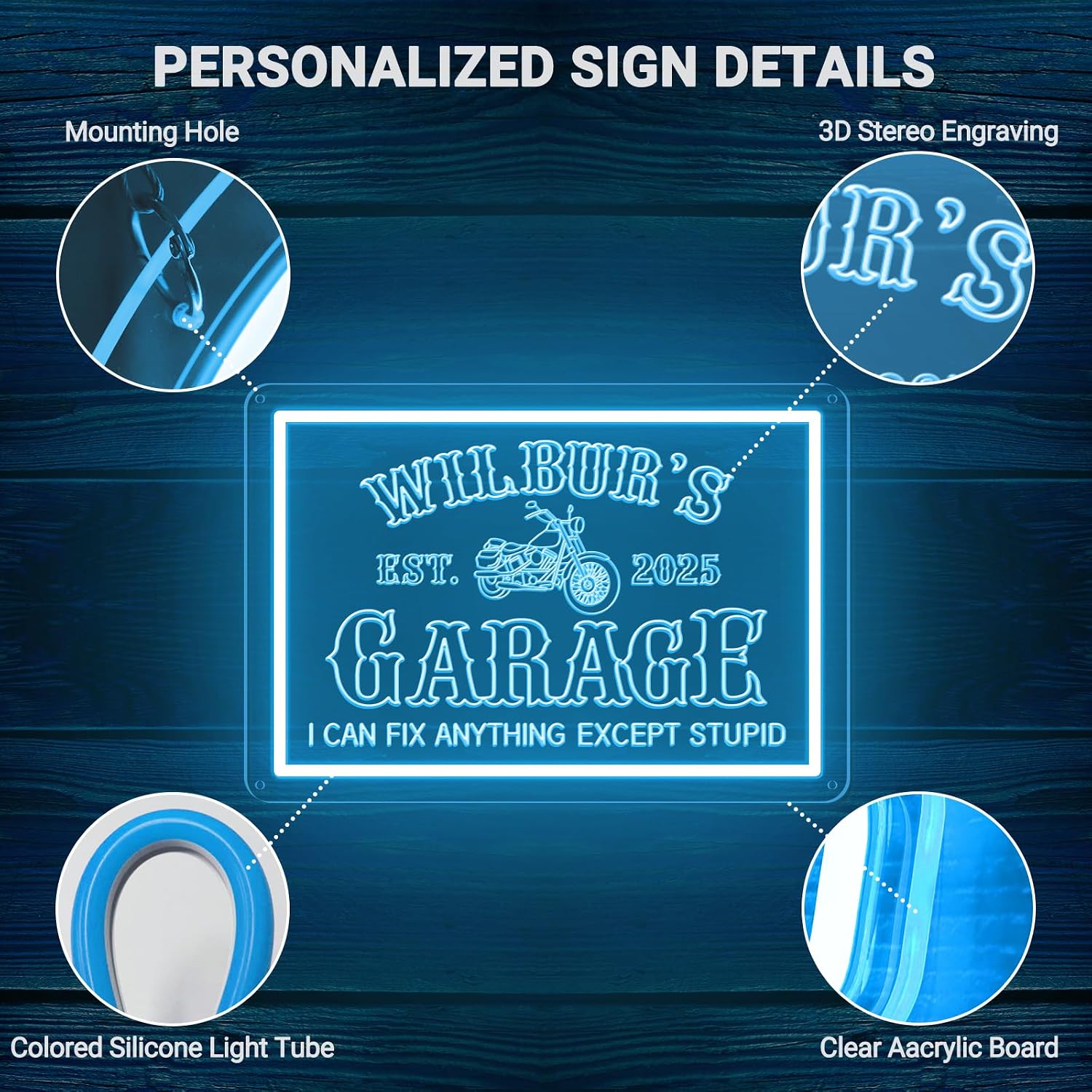 Custom Garage Neon Sign for Workshop, Personalized LED Neon Lights Motorcycle Signs for Wall Decor, Customized Garage Light Up Signs for Carport Repair Shop Carbarn Man Cave Business, Men Dad Gifts