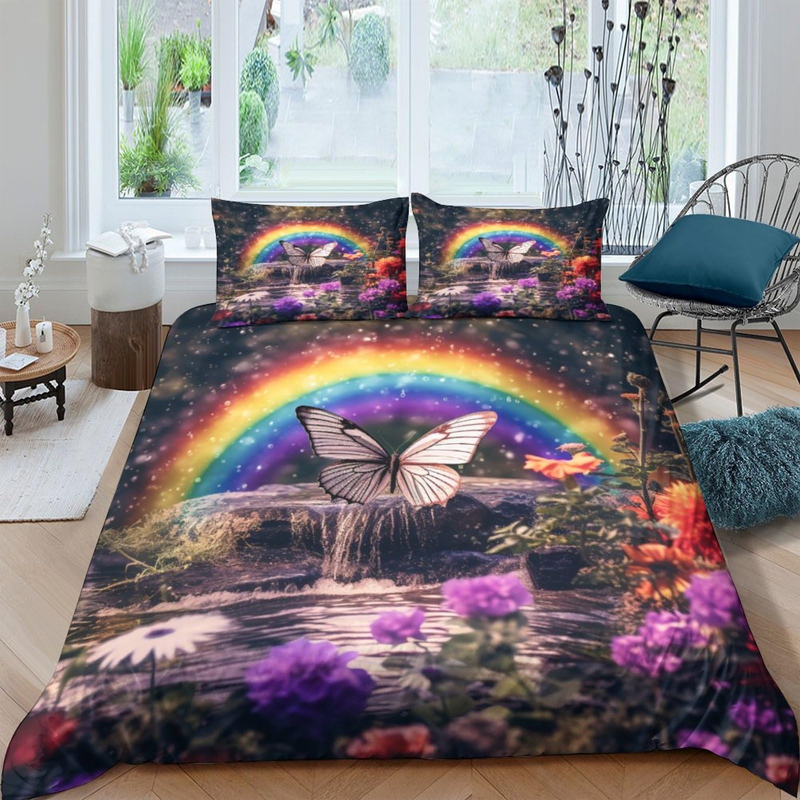 Juego de cama con funda nórdica 200x200 microfibra suave de flores 3D y dos fundas de almohada