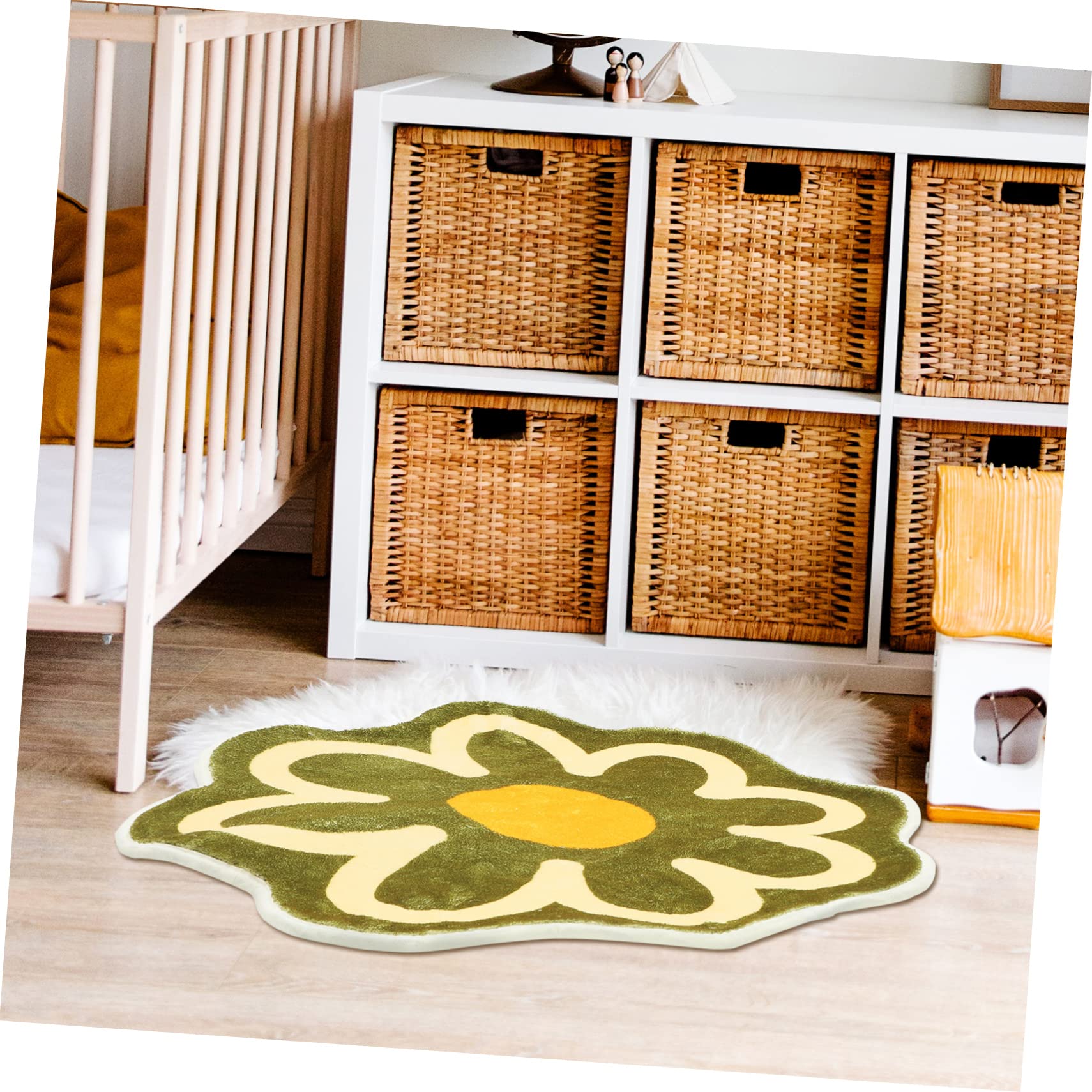 Grüne Blumenförmige Badematte aus Polyester mit Wasserabsorption und Rutschfestigkeit für Badezimmer und Flur Dekorative Fußmatte 60x60cm
