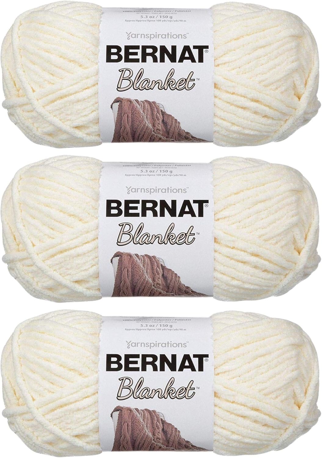 Bulk Buy: Bernat Blanket Yarn (3-Pack) Super Bulky #6 5.3 Ounce 108 Yards Per Skein (Vintage White)