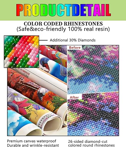 Miniatura 7 de Kits de pintura abstracta de diamantes de sol y luna, pintura de diamante de punto de cruz 5D redondo para principiantes, producción de pasta de