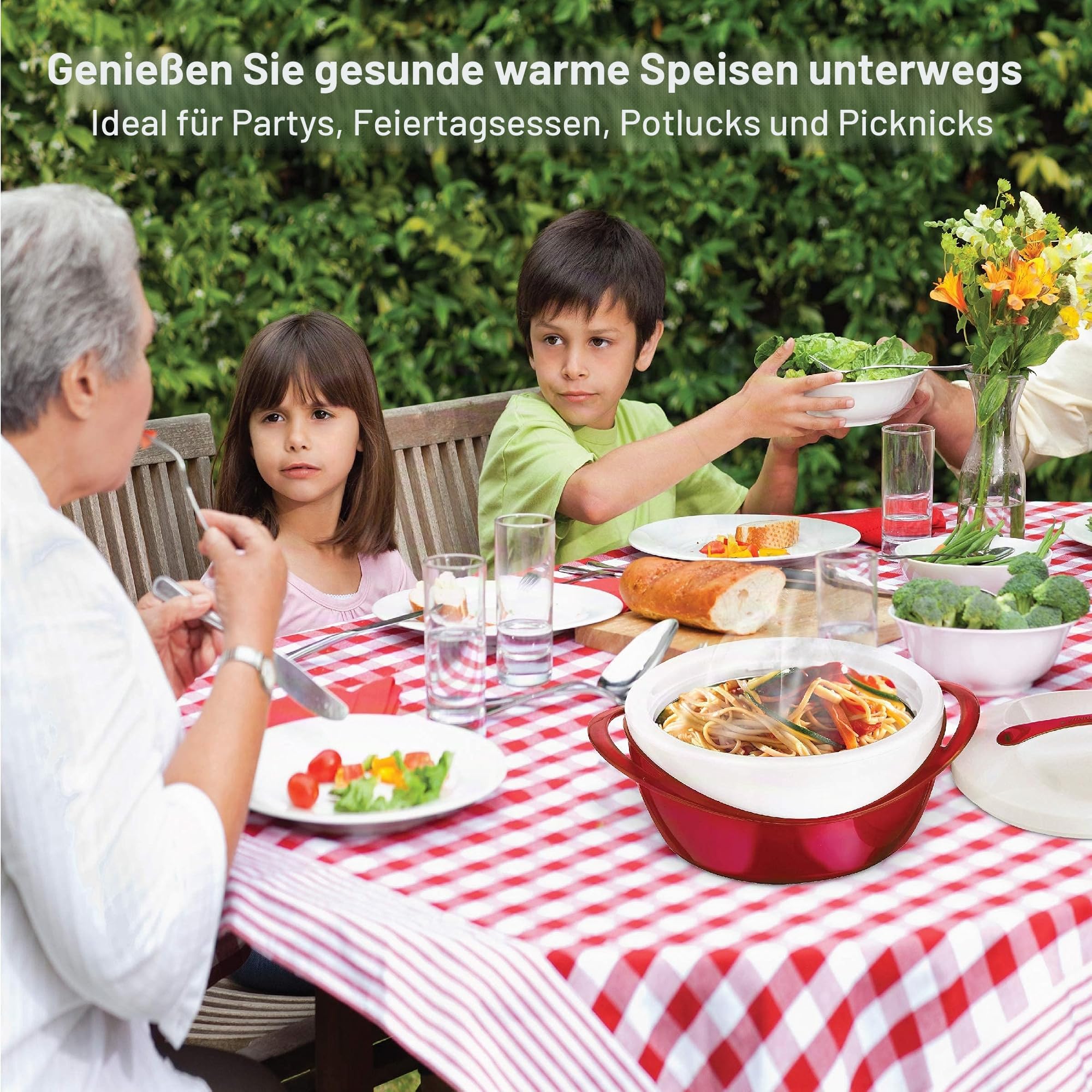Pinnacle Thermoware Auflaufform – Große Suppen- und Salatschüssel – Isolierte Servierschüssel mit Deckel (rot, 3.6 qt)