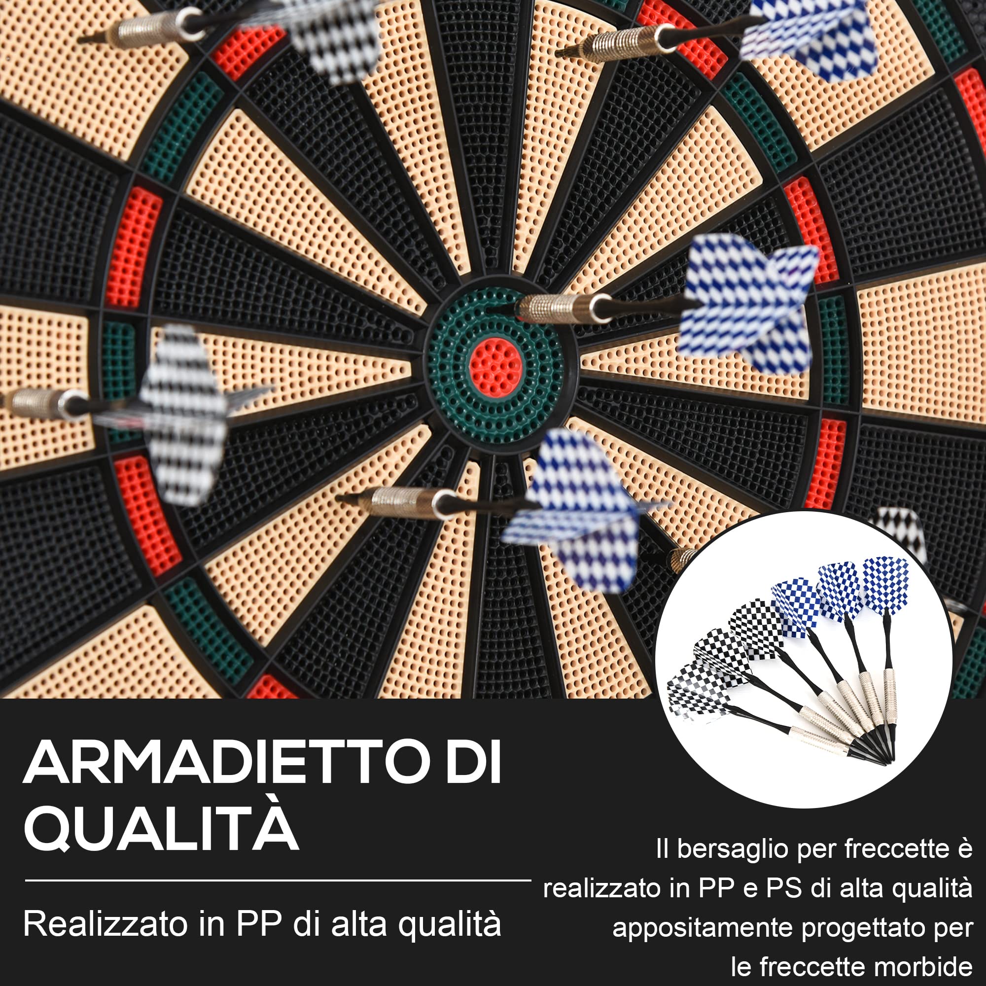 HOMCOM Bersaglio a Freccette Elettronico PP 26 Giochi 185 Opzioni Punteggio 44x39.5x2.2cm Nero
