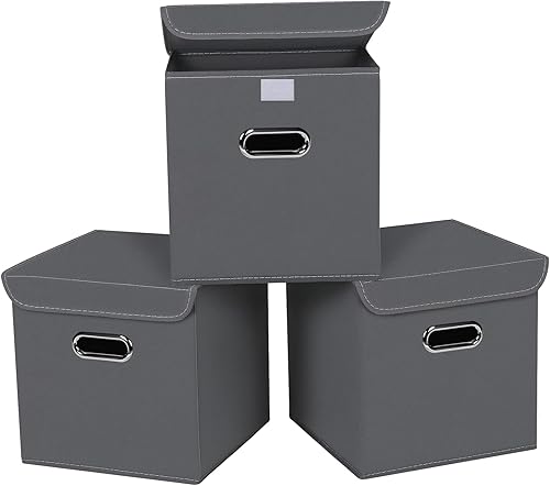 Vista 87 de Organizadores de armario de tela con tapas, cesta organizadora de almacenamiento plegable con asas, cajas de almacenamiento para almacenamiento