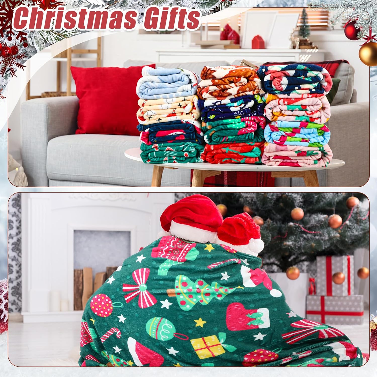 12 Pack Christmas Throw Blanket 50''x 60'' Christmas Plush Decor Winter Fleece Fuzzy Picnic Soft Warm Xmas Throw Blanket for Couch Sofa Chair Santa Claus Carpet for Home Xmas Gifts - Image 7