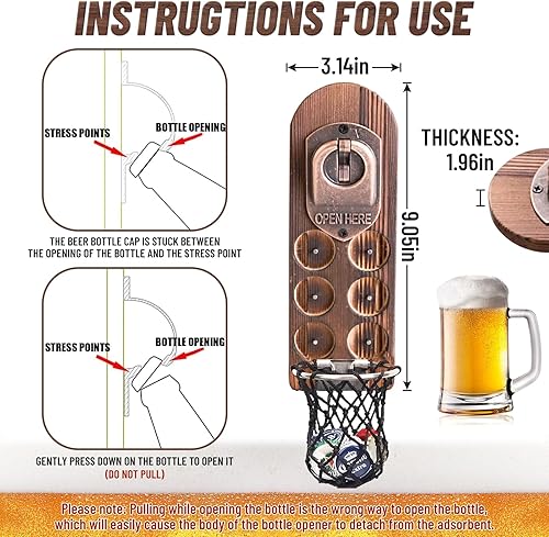 Miniatura 6 de Regalos de cerveza: abridor de botellas montado en la pared, abrebotellas de madera con magnético, sacacorchos montado en la pared para nevera, buen