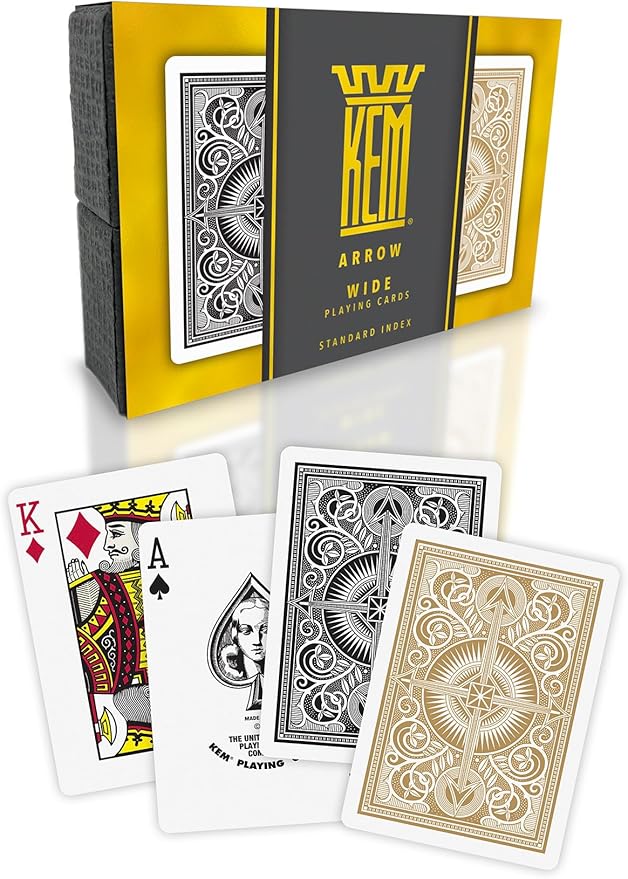 KEM Arrow Black and Gold Plastic Playing Cards, Standard Index, Poker Size, Premium Cards, 2 Decks