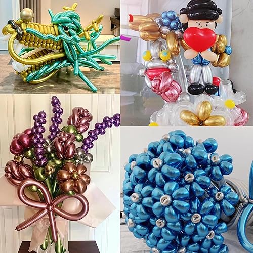 Miniatura 4 de 100 globos metálicos de látex 260, globos coloridos y largos, globos de modelado de animales para cumpleaños, bodas, decoraciones de fiesta de