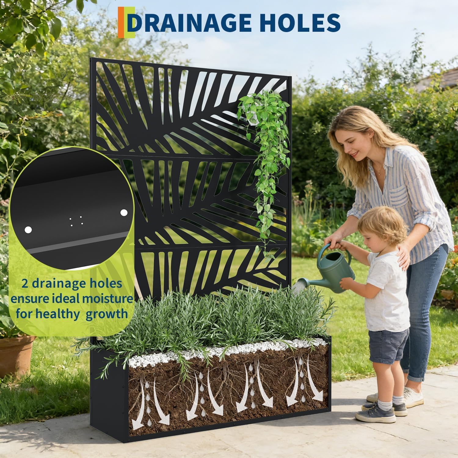 GarveeLife Metal Planter Box with Trellis, 71"x47"x16" Raised Garden Bed for Climbing Plants, Vegetables, Vines, Privacy Planters for Patio with Drainage Holes, 15.7" Deep Planting Bed