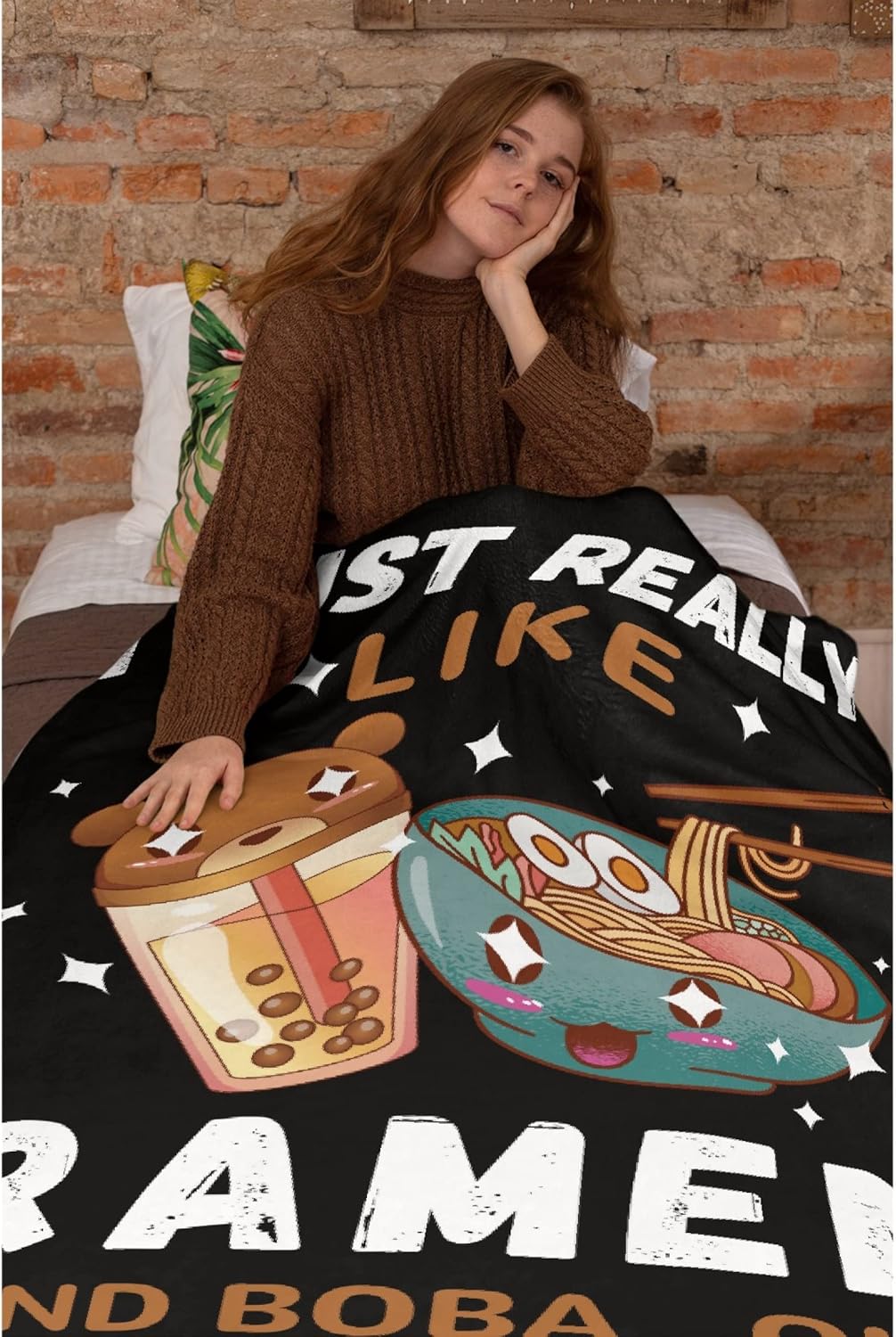 Ramen Boba Blanket Gifts 80 x 60 Inch for Adult,I Just Really Really Like Ramen Boba Ok Fannel Fleece Throw Blanket Super Soft,Travel Throw Blanket for Bed Couch Sofa