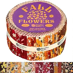 (Flores de outono) 40 tiras de tecido de rolo de geleia 6,3 cm x 111,8 cm | Pacotes de tiras de algodão - Rolos de gelatina para colchas e costura sortidos - Tiras de colchas de