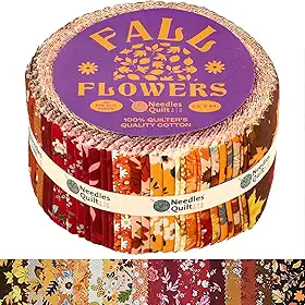 (Flores de outono) 40 tiras de tecido de rolo de geleia 6,3 cm x 111,8 cm | Pacotes de tiras de algodão - Rolos de gelatina para colchas e costura sortidos - Tiras de colchas de