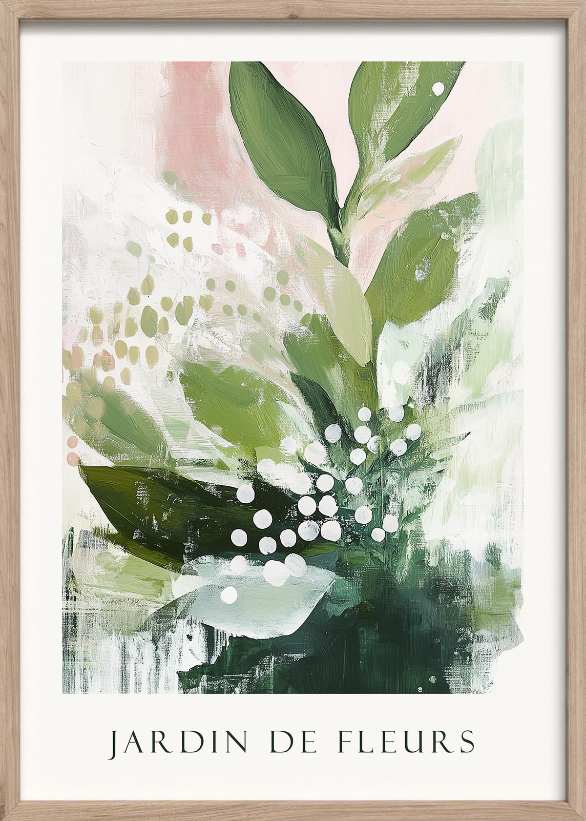 STYLER Gerahmtes Poster Fleurs 50 x 70 cm I Abstraktes florales Kunstmotiv in Grün- & Rosétönen I Wandbild Wohnzimmer Schlafzimmer Büro I Wanddeko Modern Bild mit Holzrahmen