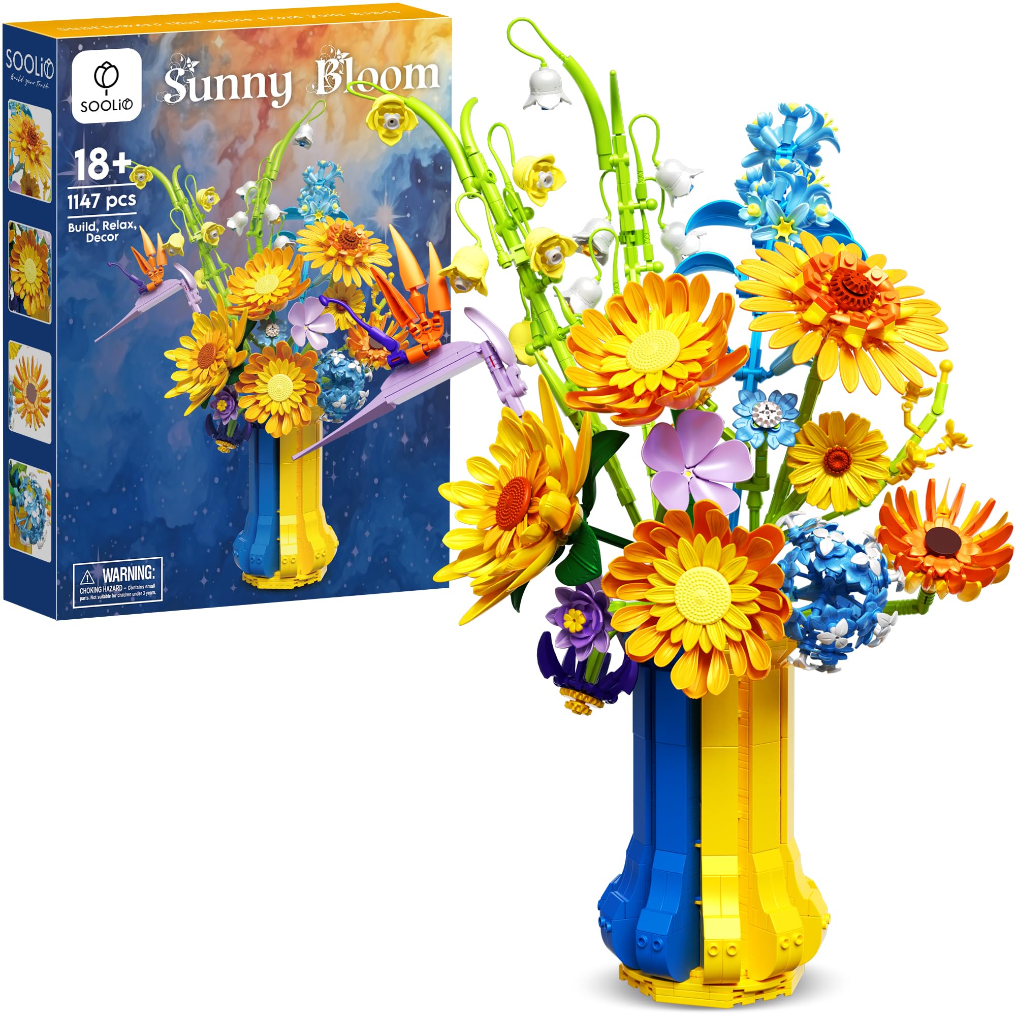 Sunflower Bouquet Building Set for Adults with Vase Valentines Creative Gift for Women Mom Girlfriends Teens Artificial Botanical