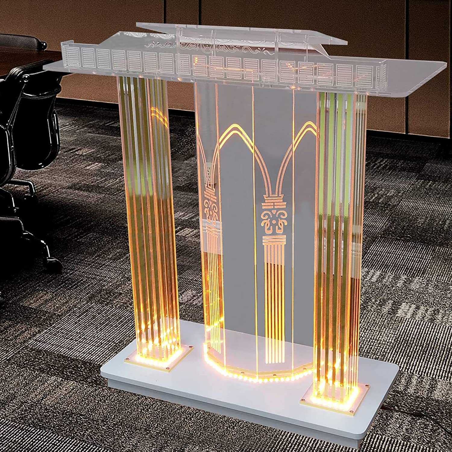 Podium Portable Scolaire, Chaire Lutrin LED sur roulettes, Table D'invits De Rception, Bureau d'accueil, pour Restaurants, Mariages, Bureau et salles de Classe