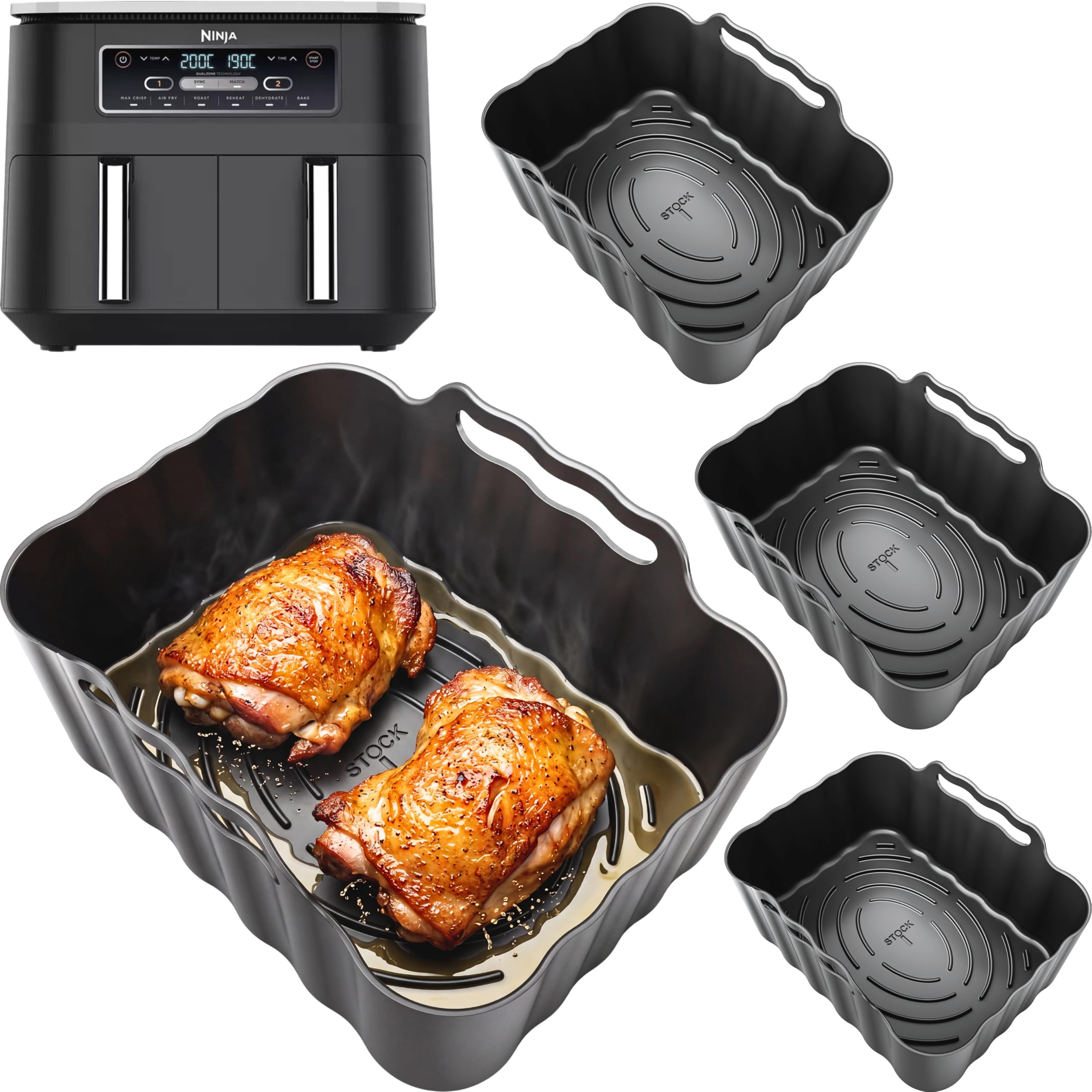 Ninja AF300UK 7.6L Dual Zone Silicone Liners 4 Pack | Original™ Convex Base