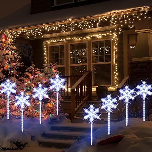 Miniatura 3 de Luz de estaca de copo de nieve ultra brillante de 25.6 pulgadas, 1136 LED, 8 estacas total de decoración navideña al aire libre con adaptador