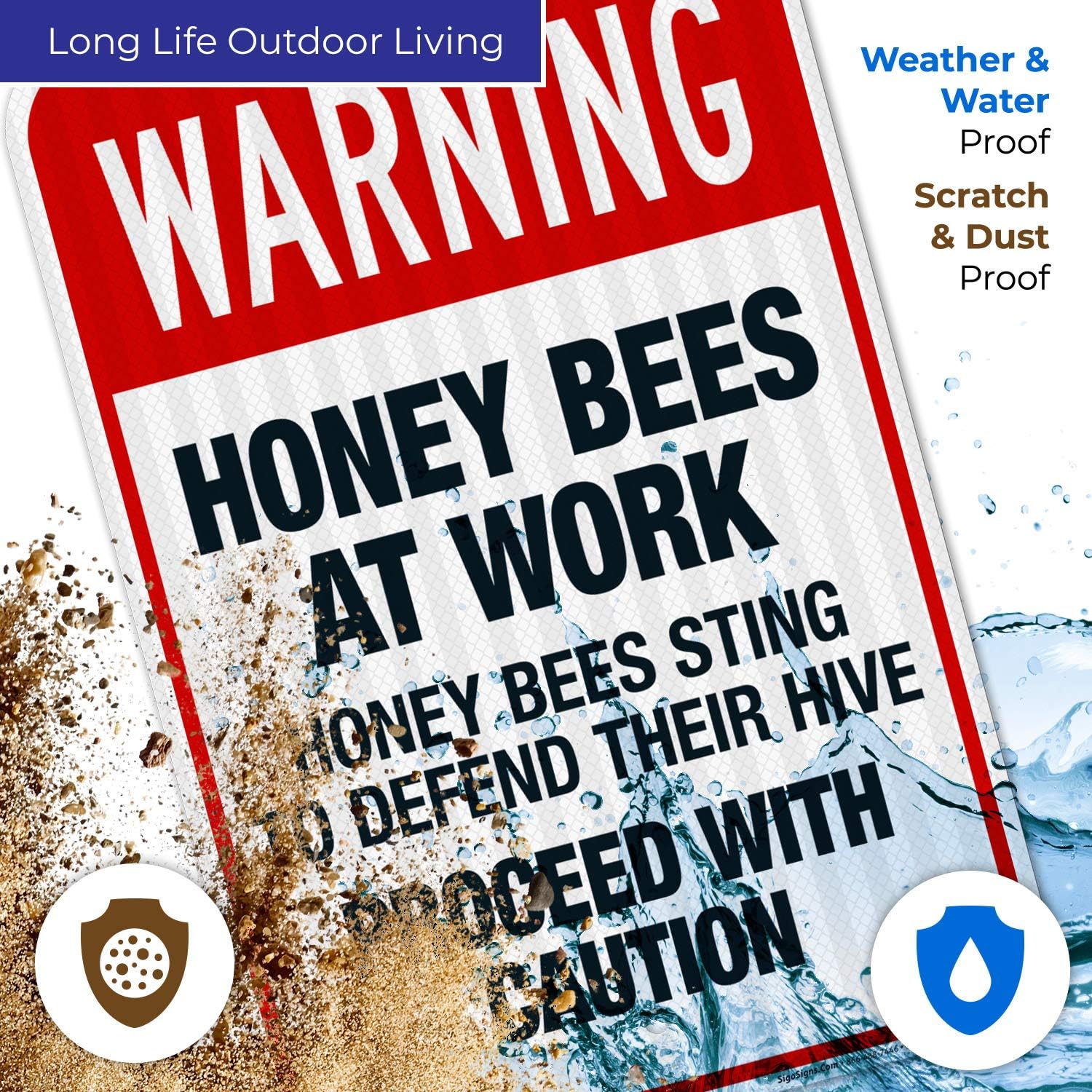 Honey Bees at Work Honey Bees Sting to Defend Their Hive Proceed Sign, OSHA Warning Sign, 12x18 Inches, 3M EGP Reflective .063 Aluminum, Fade Resistant, Indoor/Outdoor Use, Made in USA