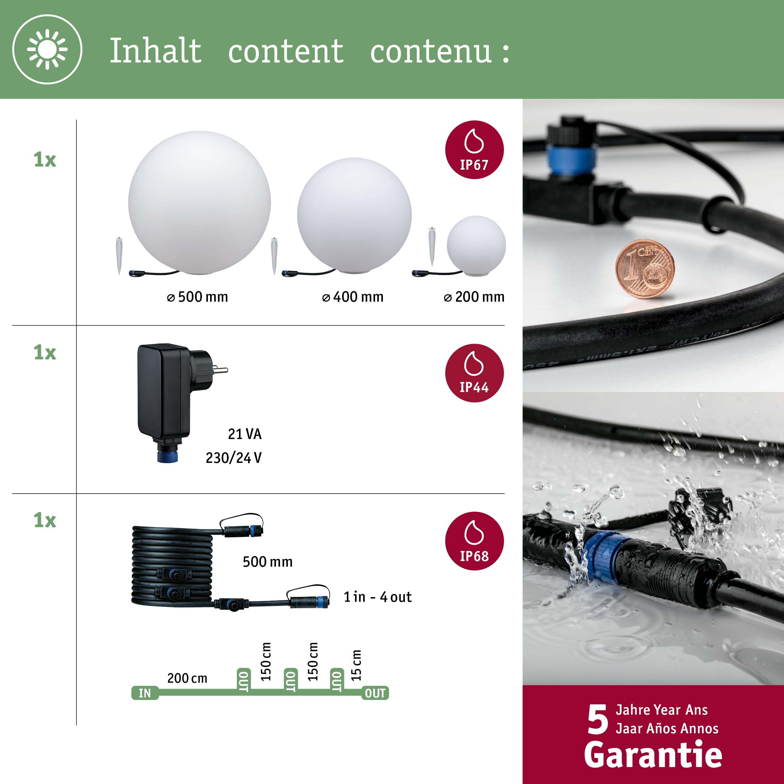 Paulmann 5289 Set Plug & Shine LED Lichtobjekt Globe Plug & Shine Lichtobjekte Set IP44 3000K 6,5W 21VA Weiß