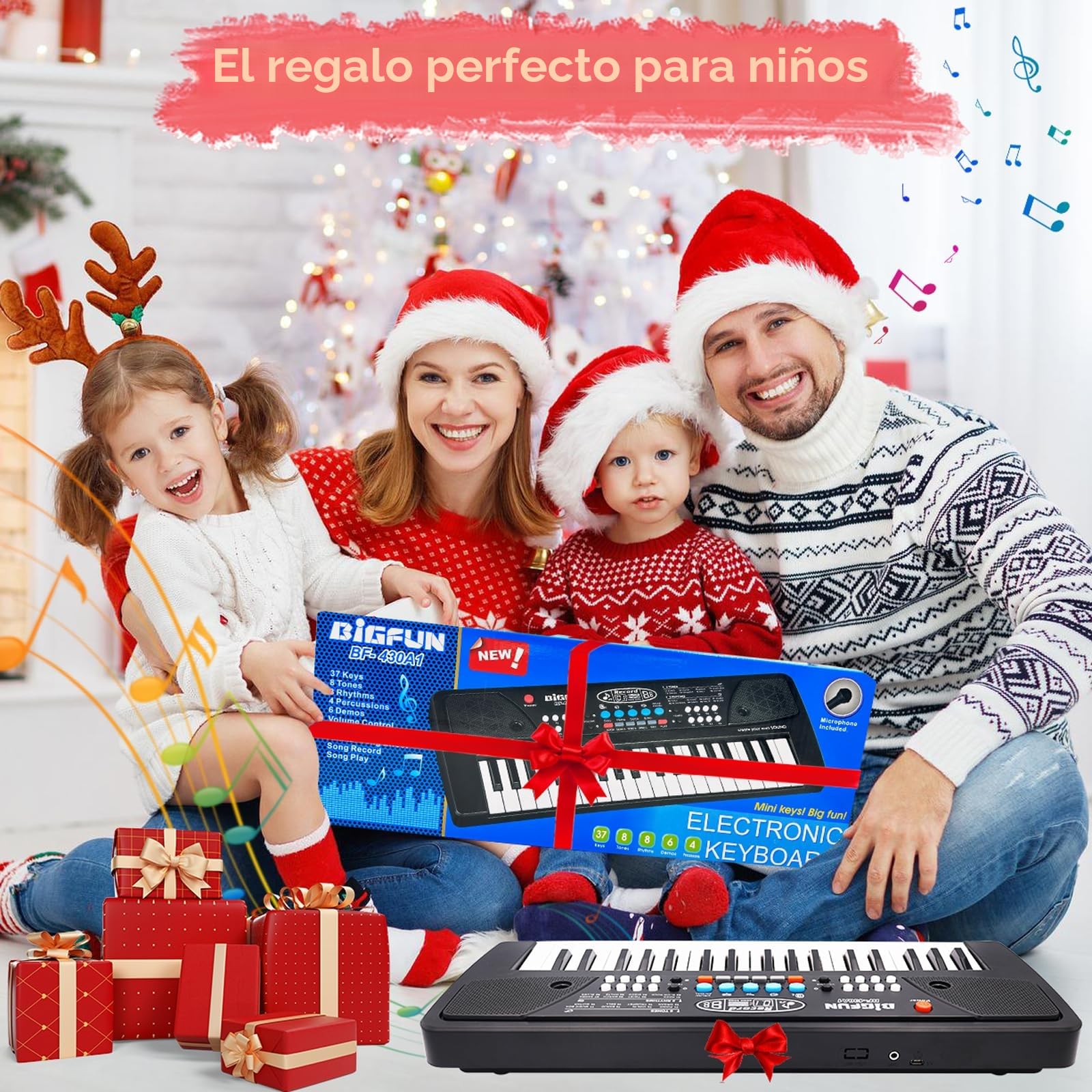 37 Teclas Piano para Niños Teclado Musical, Electrónicos Teclado Piano con Micrófono Multifuncionales Portátiles Educativo Cumpleaños Regalo Juguetes para 3 4 5 6 7 8 Años Niñas Niños