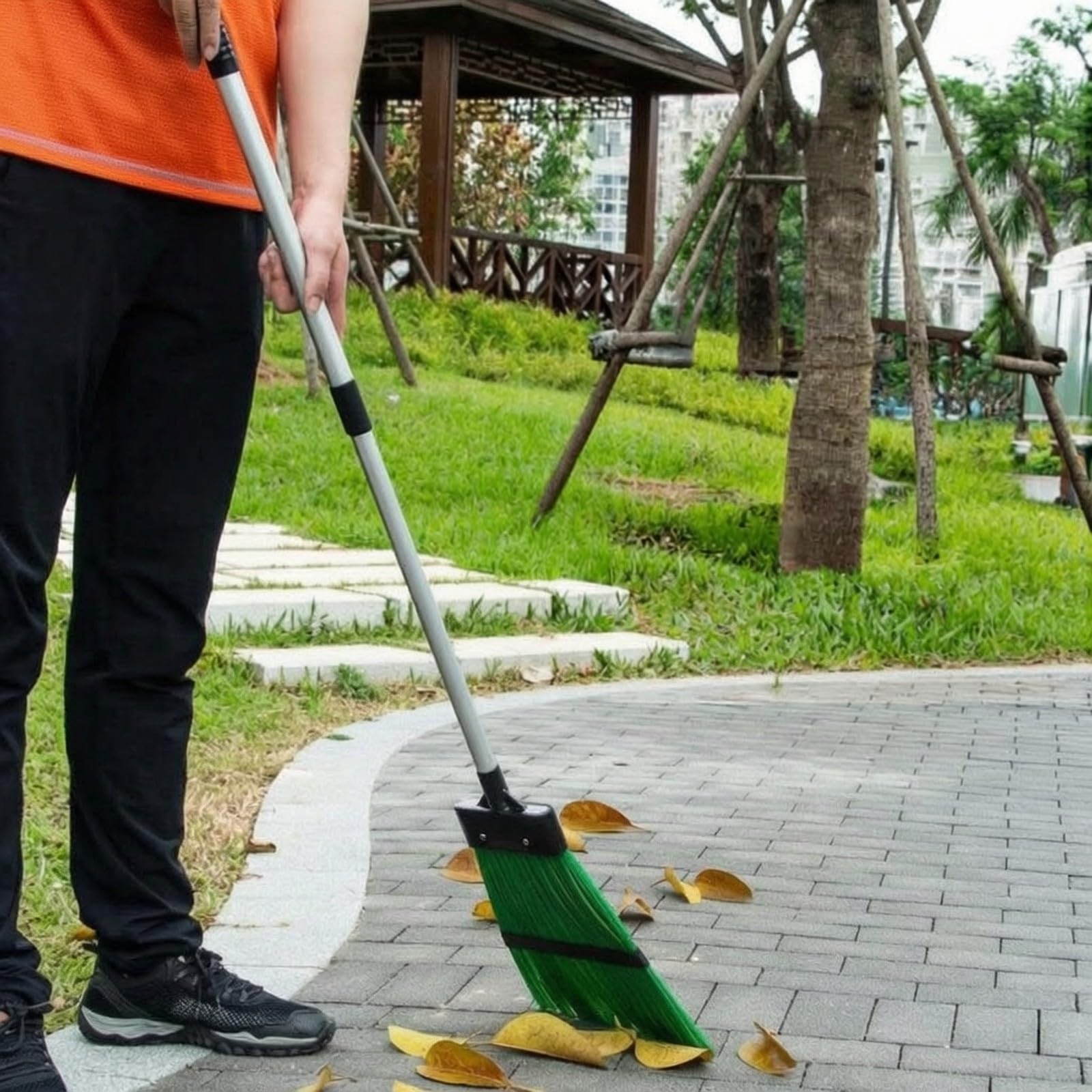 Escoba Jardín con Mango lescópico Resisn Rastrillo Hojas Fácil Almacenar Herramienta Limpieza para Césped, Senderos, Exriores