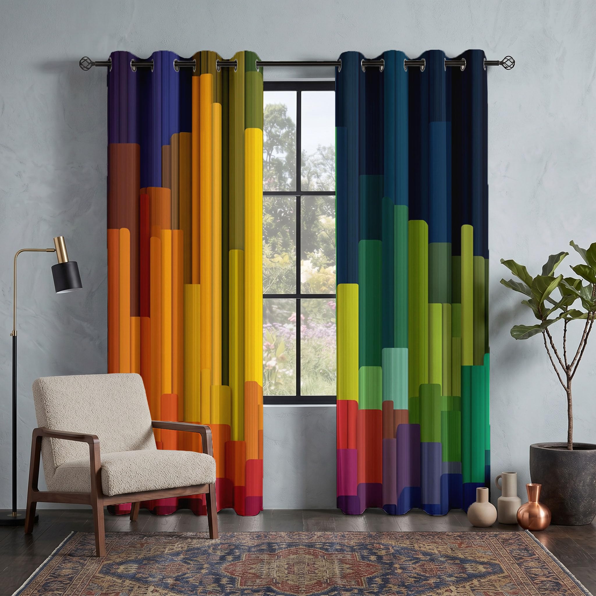Tende Oscuranti Colonna Rettangolare Arcobaleno Con Occhielli, Tende Astratto Moderno Termiche Isolanti per Soggiorno E Camera Da Letto Tenda Morbida Interni 2 Pezzi, 140 x 220 cm