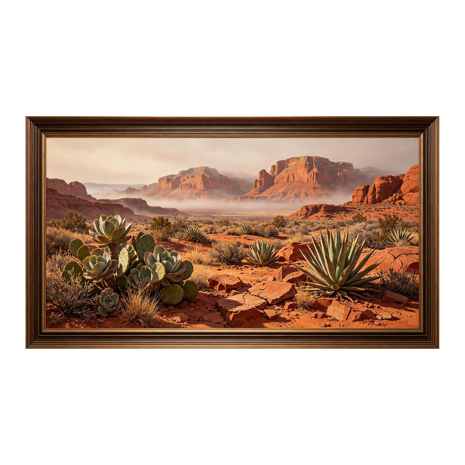 Yzpallescene 3D Framed Wall Art 50cm×100cm Southwestern Desert Landscape Realistic Oil Painting Large Size SelfAdhesive Removable Wall Decor Prints Artwork for Living Room Bedroom Office